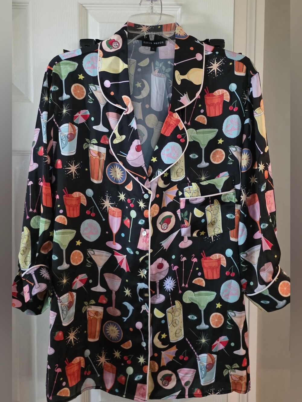 Karen Mabon Cocktail Theme Satin Pajama Short Set Large